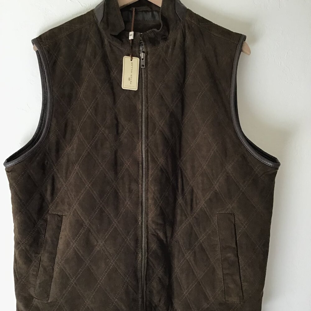 NWT PETER MILLAR Vantage Suede Vest in brown Size L Genuine Leather